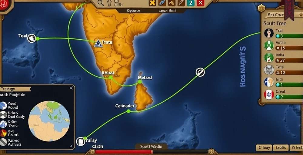 Coriander Conquest South India Trading Routes Coriander Conquest strategy map showing optimal spice trading routes in South India