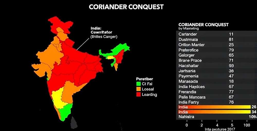 Coriander Conquest Player Distribution Across India Map of India showing Coriander Conquest player distribution with Maharashtra having the highest concentration